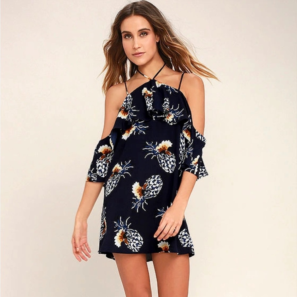 Lulu's Navy Floral Asymmetrical Dress